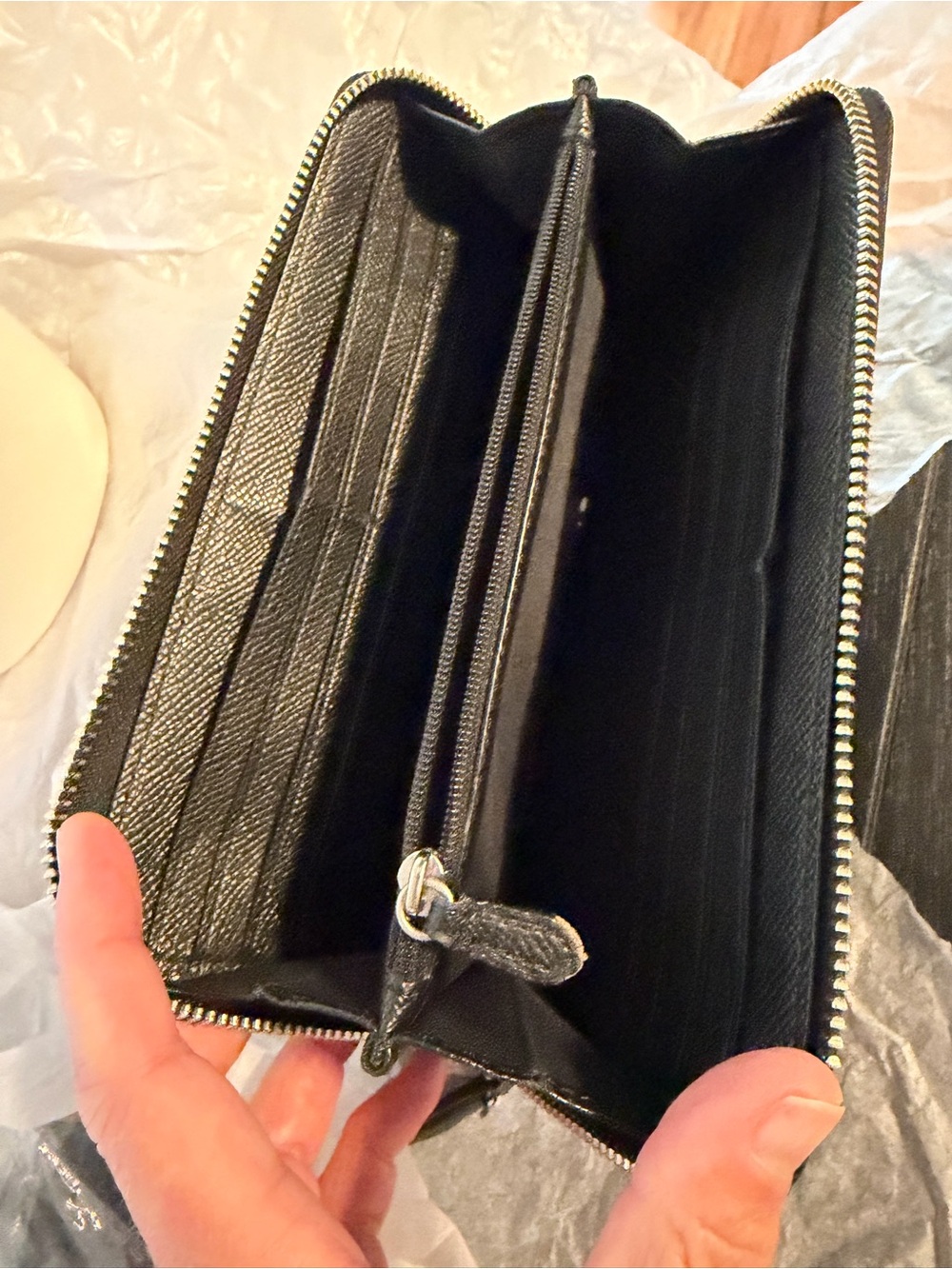 Coach Black Signature Zip Wallet with Silver Logo - Picture 7 of 12